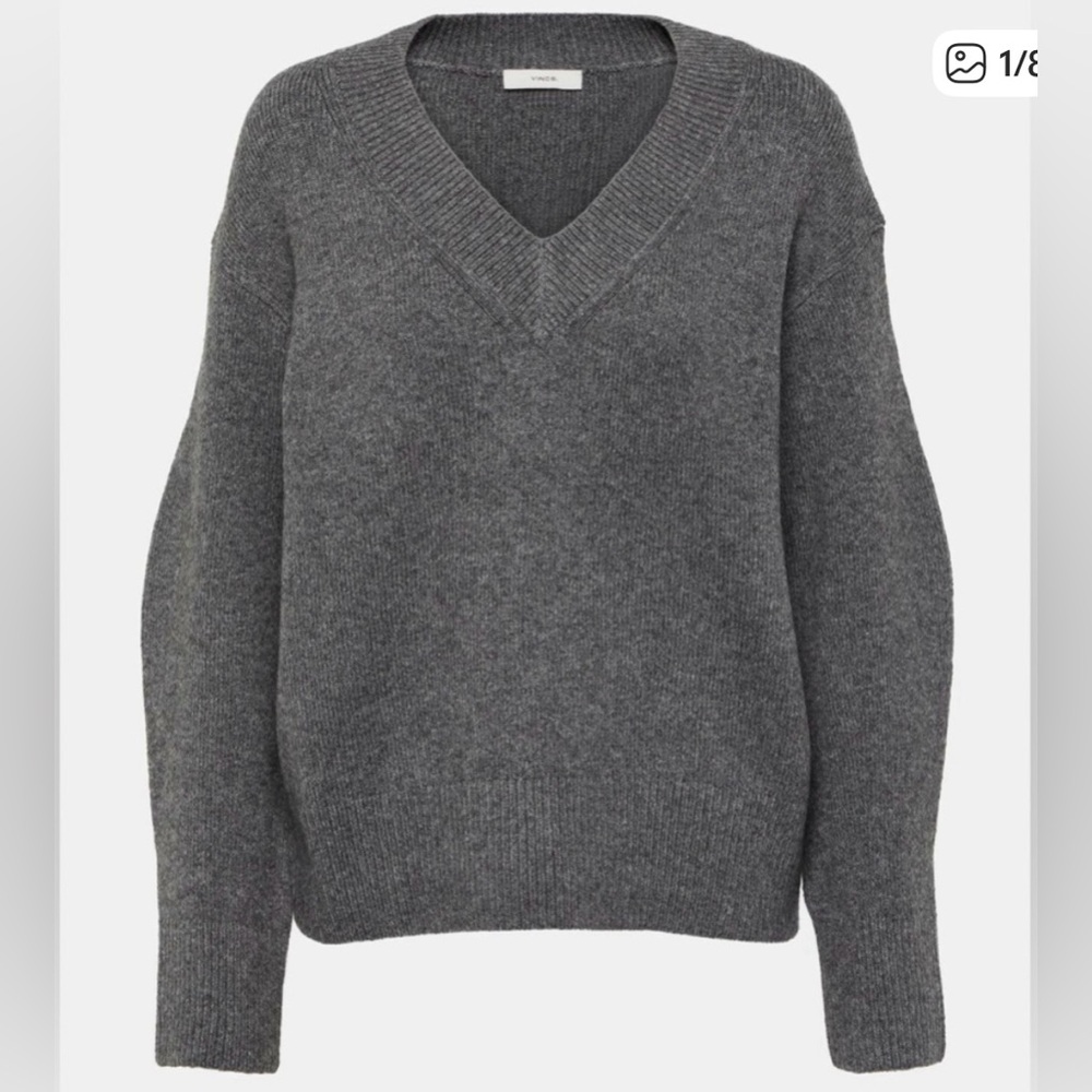 Vince Wool-Cashmere Charcoal V-Neck Sweater size medium
